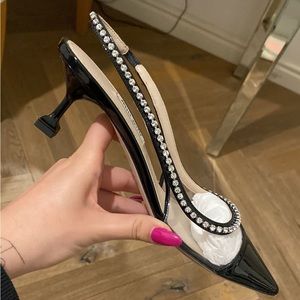 Miu Miu Crystal-embellished Patent Leather & Vinyl Slingback, Never worn!!